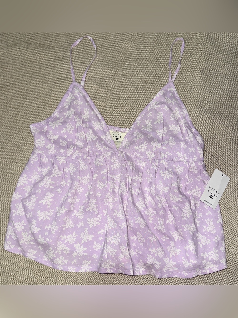 Billabong Carefree Cami Lavender Floral Tank Top Size M